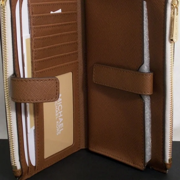 Michael Kors Signature Smartphone Wallet In White Logo Canvas Print Wristlet - Picture 5 of 8